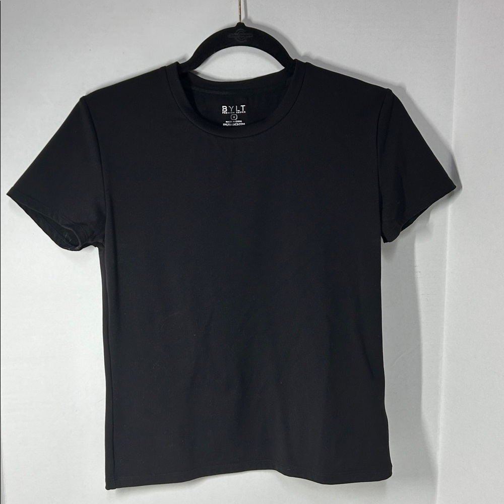 BYLT Premium Essential Cropped Crew SS T-Shirt (M) | Black